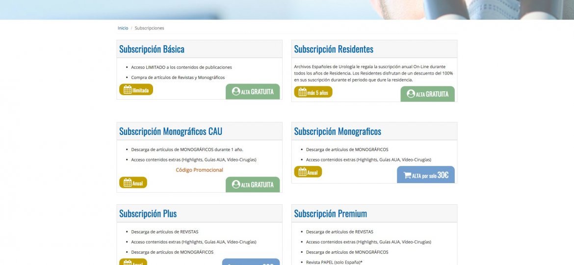Archivos Españoles de Urología Subscripciones
